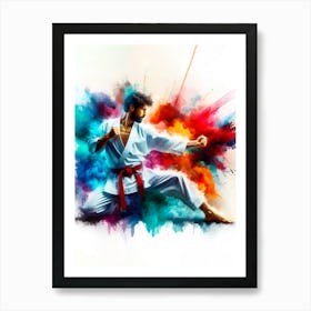 Karate Man With Colorful Paint Splashes Art Print