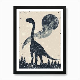 Black Celestial Dinosaur Silhouette Art Print