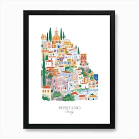 Positano Italy Gouache Travel Illustration Art Print