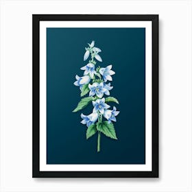 Vintage Bellflowers Botanical Art on Teal Blue n.0304 Art Print