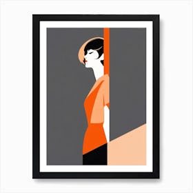 Modernist Woman in Orange Dress Art Print