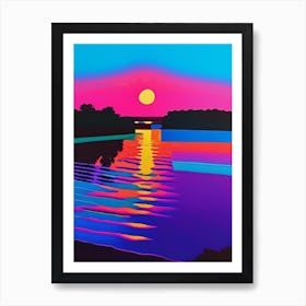 Sunset Over Lake Waterscape Colourful Pop Art 1 Art Print