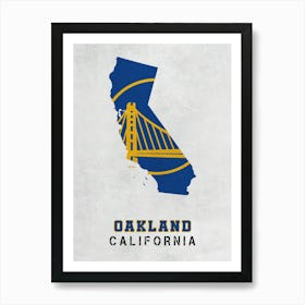 Golden State Warriors Oakland California State Map Art Print