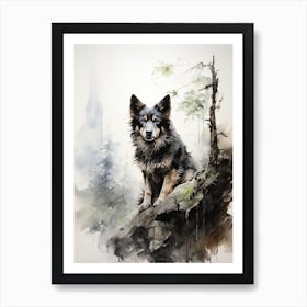 Dog, Japanese Brush Painting, Ukiyo E, Minimal 2 Art Print