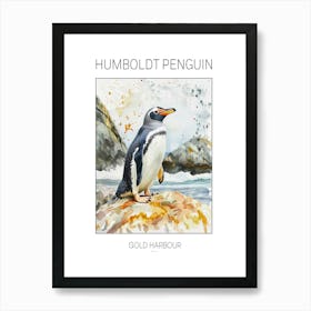 Humboldt Penguin Gold Harbour Watercolour Painting 1 Poster Art Print