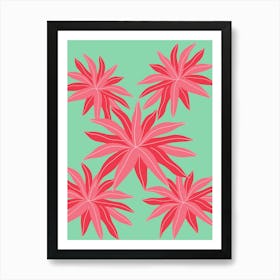 Pink Flowers On A Green Background Art Print