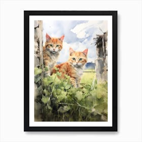 Irish Cats in Watercolor 1 Art Print