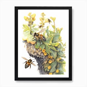 Pollen Bee Beehive Watercolour Illustration 2 Art Print