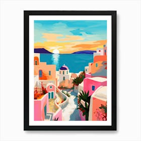 Greece Santorini Streets Sunset Travel Italy Housewarming Painting Art Print
