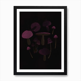 Dark Pink Mushrooms Art Print