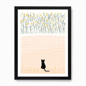 Black Cat Watching The Rain Art Print