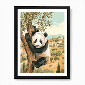 Giant Panda Cub Climbing A Tree Storybook Illustration 4 Art Print