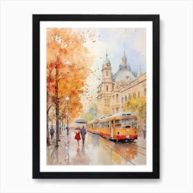 Vienna Austria In Autumn Fall, Watercolour 4 Art Print