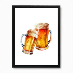 Watercolor Beer Mugs Isolated On White Art Print