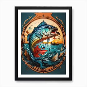 Portrait Of Getting Fish While Fishing Art Print