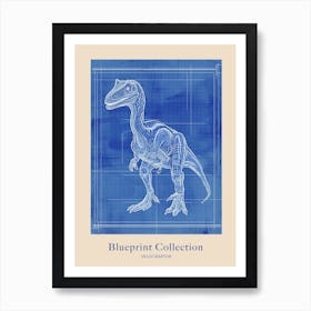 Velociraptor Dinosaur Blue Print Inspired 4 Poster Art Print