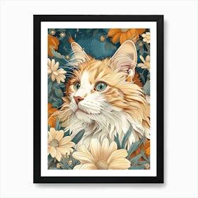 Cat In Flowers Art Print