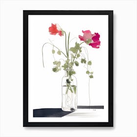 Drawing Of A Still Life Of Sweet Pea With A Cat 4 Art Print