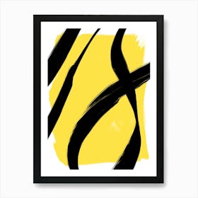 Abstract Yellow and Black Brush Strokes Art Print