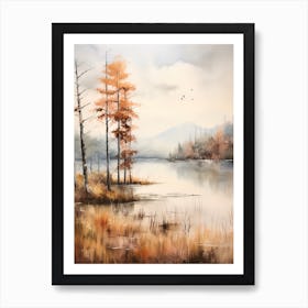 Lake In The Woods In Autumn, Painting 58 Art Print