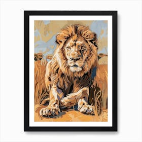 African Lion Relief Illustration Symbolism 3 Art Print