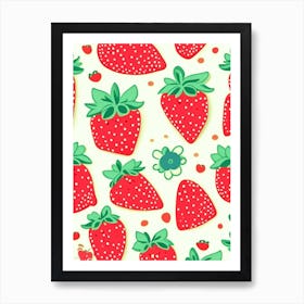Strawberry Repeat Pattern, Cute, Kawaii Art Print