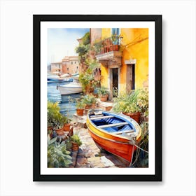 Boats Docked by the Canal 2 Art Print