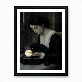 Dark Gothic Woman With A Black Cat Art Print