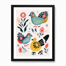 Folk Style Bird Painting Chicken 4 Poster