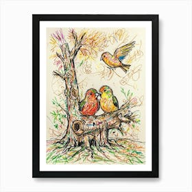 Birds On A Branch Art Print