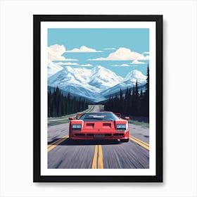 A Ferrari F40 Car In Icefields Parkway Flat Illustration 4 Art Print