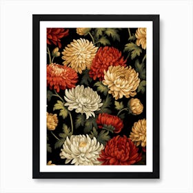 Chrysanthemums 1 William Morris Style Winter Florals Art Print