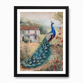 Peacock On The Wall Watercolour 1 Art Print