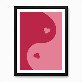 Yin Yang Heart Magenta Art Print