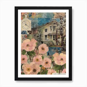 Blush Pink Flowers Scrapbook Collage Cottage 2 Art Print