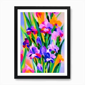 Iris Floral Print Abstract Block Colour Flower Art Print