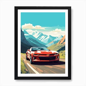 A Chevrolet Camaro In The Route Des Grandes Alpes Illustration 2 Art Print