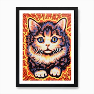 Louis Wain Blue Gothic Kaleidoscope Cat 8 Art Print