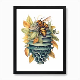 Cuckoo Bee Beehive Watercolour Illustration 1 Art Print