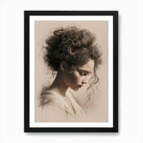 Portrait Of A Woman With Curly Hair Art Print