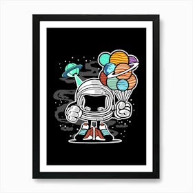 Cartoon Planets Robot Space Space Baloons Ufo Art Print