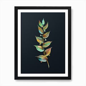 Vintage Twistedstalk Botanical Watercolor Illustration on Dark Teal Blue n.0539 Art Print