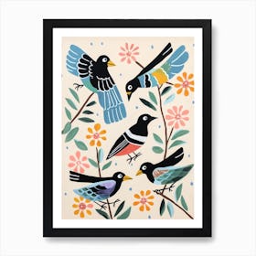 Folk Style Bird Painting Magpie 6 Art Print