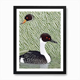 Grebe Linocut Bird Art Print