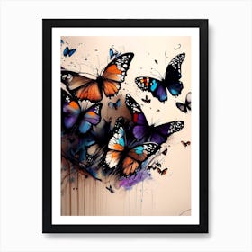 Butterflies In Migration Graffiti Illustration 2 Art Print