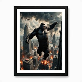 Roaring Heights: The Giant Gorilla’s Fight Against the Flying Machines Art Print