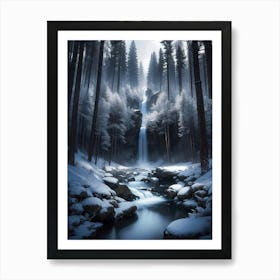 Winter waterfall with snowy river #2- Oil Painting Art Print