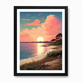 Illustration Of Hammonasset Beach Connecticut In Pink Tones 4 Art Print