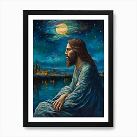 Jesus At Night Art Print