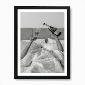 Woman Drinking Wine In Bed Art Print